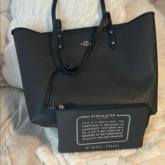 Coach Dark Blue Tote with Pouch - Picture 1 of 10